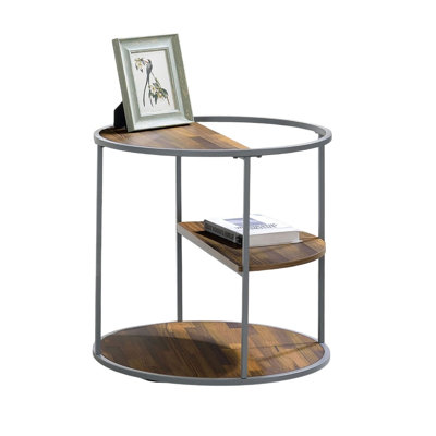 Table de bout industrielle demi-tablette industrielle gris et noyer avec cadre en acier - ensemble de 1 table d'appoint compacte pour le salon