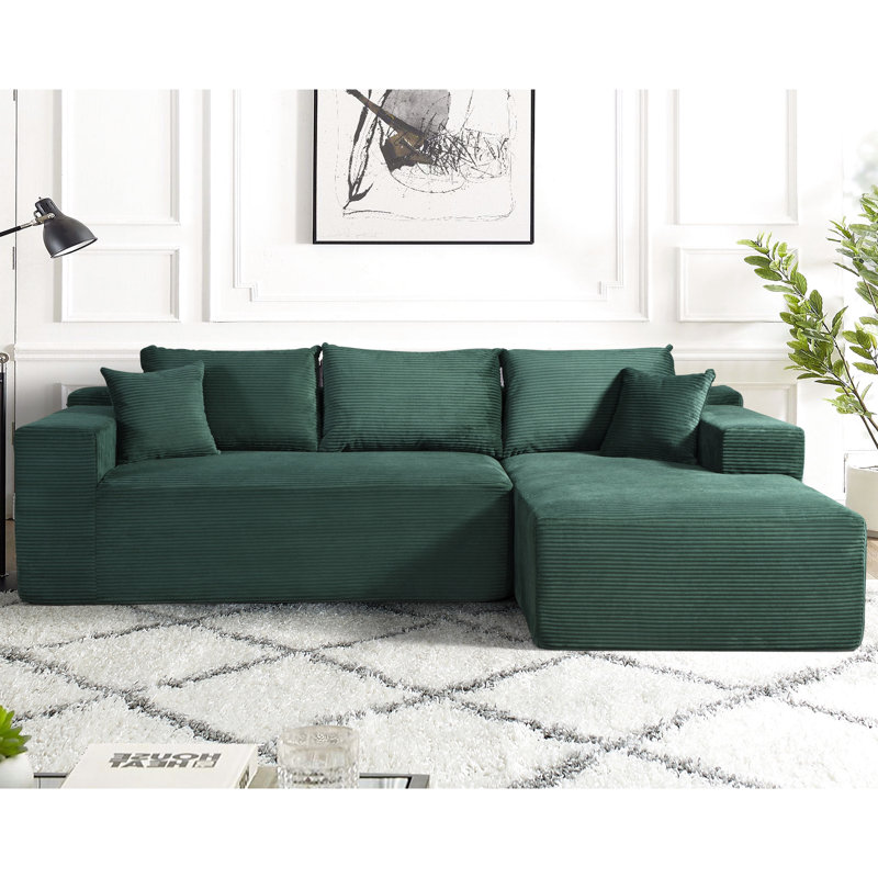 Canapé convertible en L 3 places, Dark Green Fabric, 30.69" H x 59.69" W x 96.68" D