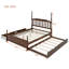 Grand lit plateforme avec lit gigogne simple TG et 2 tiroirs de rangement, lit en bois classique avec tête de lit à broche, noyer-1463303047