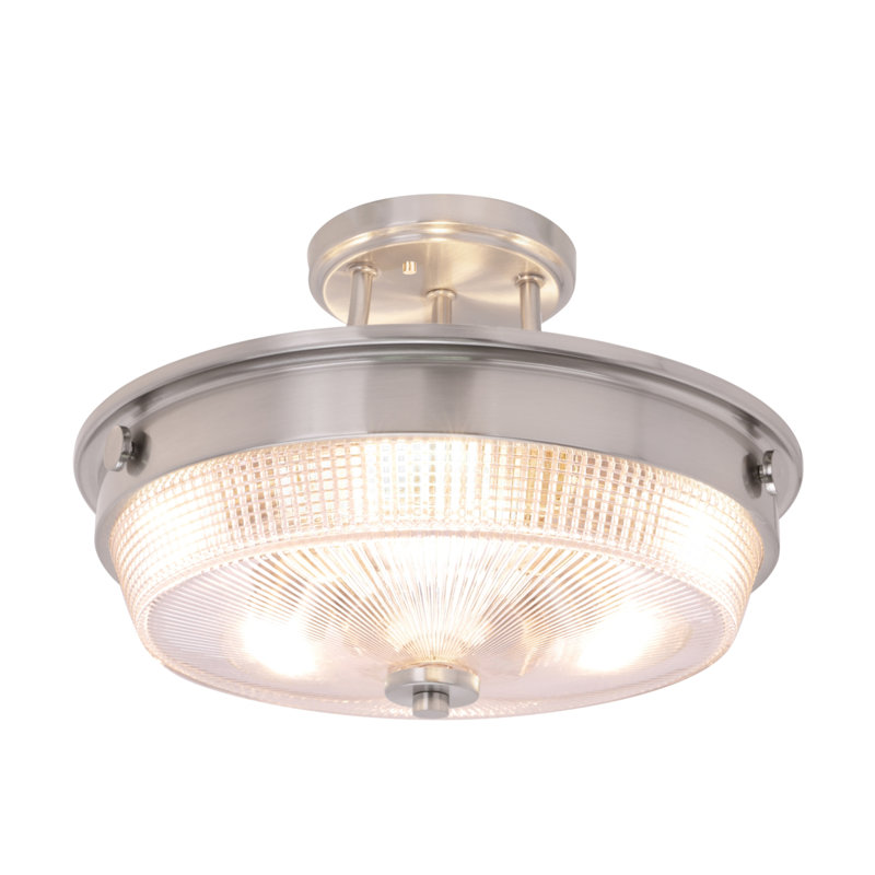 Plafonnier semi-encastré 3 lumières 13 po Cael, Nickel brossé