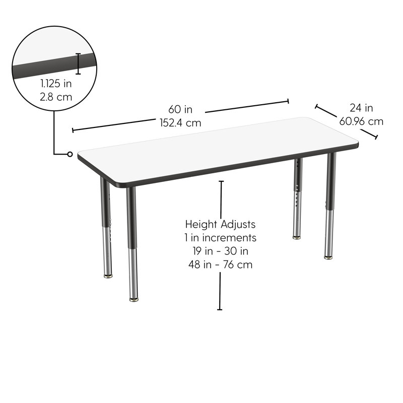 Table d'activités rectangulaire, 24" x 60", Tableau blanc / noir, Super
