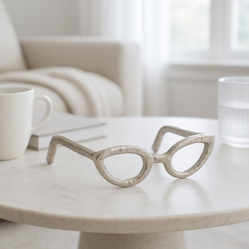 Secor Metal Eyeglasses Sculpture, Silver, 2.5" H x 7.5" W x 7.5" D