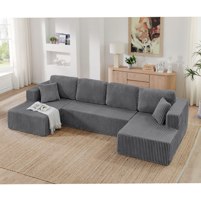Canapé modulaire U, H 25,59 po x l 132,48 po x P 61,02 po, Gray Corduroy