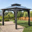 Grill Gazebo for BBQ, Slate Grey Hardtop, 8 x 8 FT Aluminum Frame with UV-Blocking Polycarbonate Roof