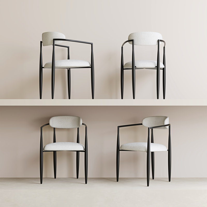 Clivia Fabric Upholstered Back Armchair Dining Chairs, Beige, Black
