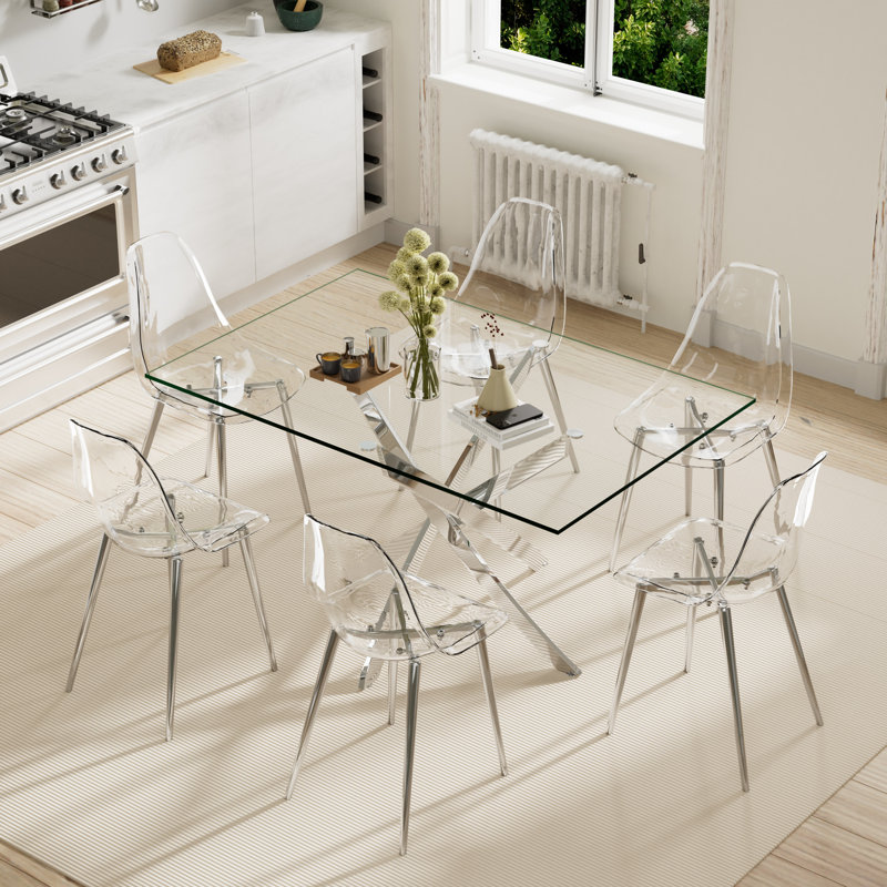 Ensemble de salle à manger Maesa, 7, Argent argent, H 29,5 po x l 51 po x P 31,5 po