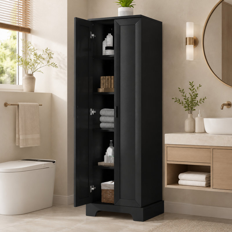 Armoire de rangement à 2 portes avec tablette réglable et poignées en métal, Black