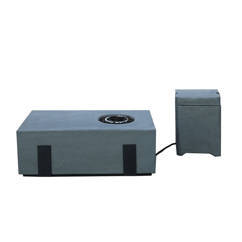 Rectangle Magnesium Oxide Propane Smokeless Fire Pit Table with Hidden Fuel Tank, Gray