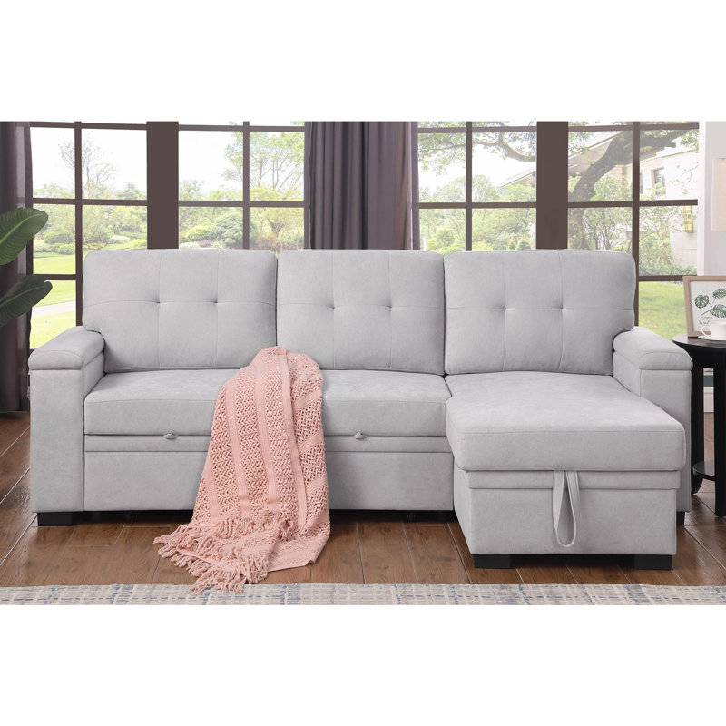 Canapé-lit modulaire réversible en tissu tissé, Tissu gris pâle