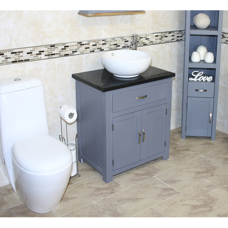 Roddy 750mm Single Bathroom Vanity with Vessel Ceramic Basin, Black Quartz, Grey
