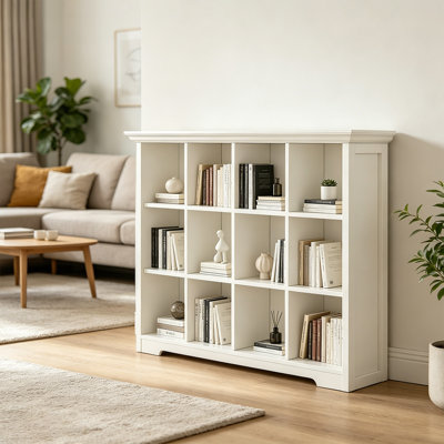 Wooden Bookcase With Base, Modern Floor Standing Open Bookshelf, 12-Cubes