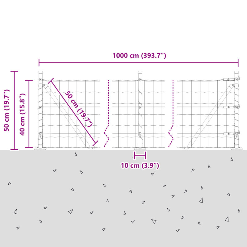 Galvanised Steel Border Fencing, Green, 40 x 1000 x 0.2 cm