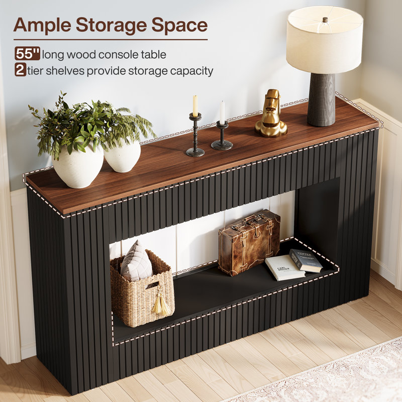 Vladut Manufactured Wood Storage Console Table, Espresso, Black