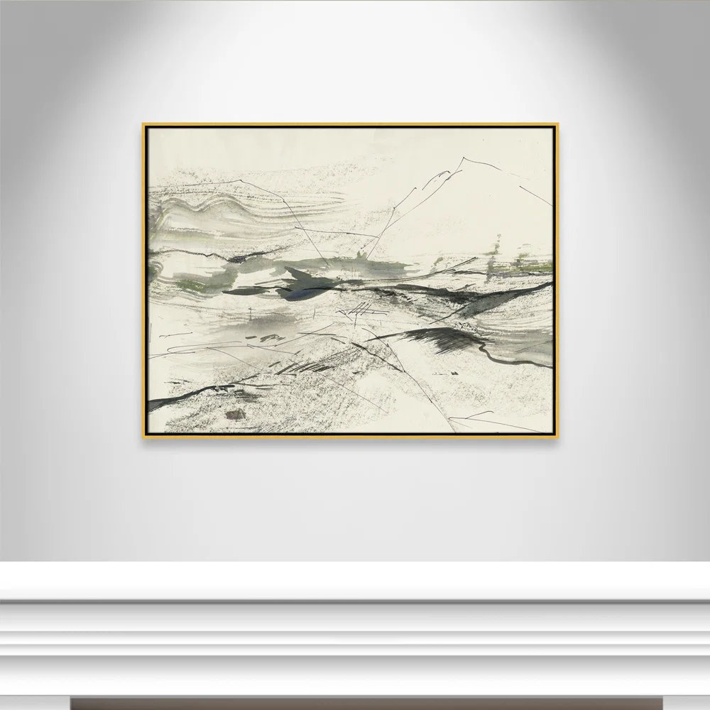 Green Sketches Print by PI Studio, 31.5" H x 41.5" W x 2" D, Gold Floater Framed, No Mat
