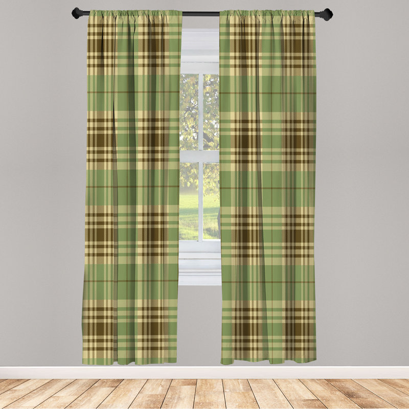  Checkered Curtains, Plaid Tartan English Tile, 56" W x 63" L, Pale Cinnamon
