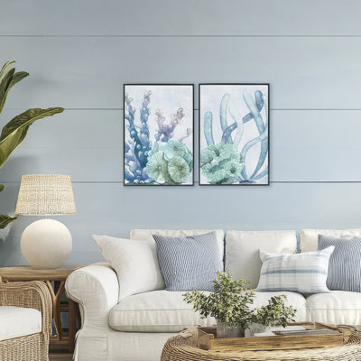 Ensemble de 2 giclées encadrées Coral Days Ocean Pastels, design par Kim Allen