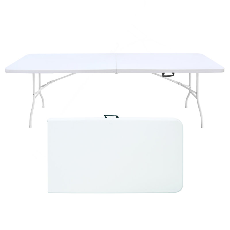 Table pliante 8 pi, table en plastique portative pour le camping, pique-niques, fêtes, table pliable à haut poids de charge blanche