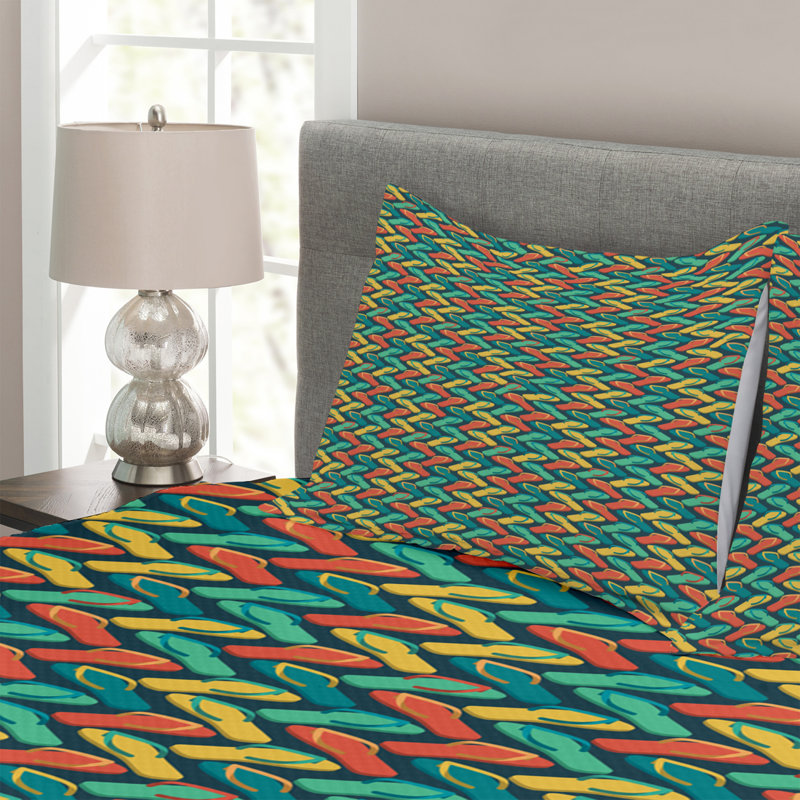 Adarro Green/Yellow/Red Microfibre Bedspread Set, 220 x 264 cm