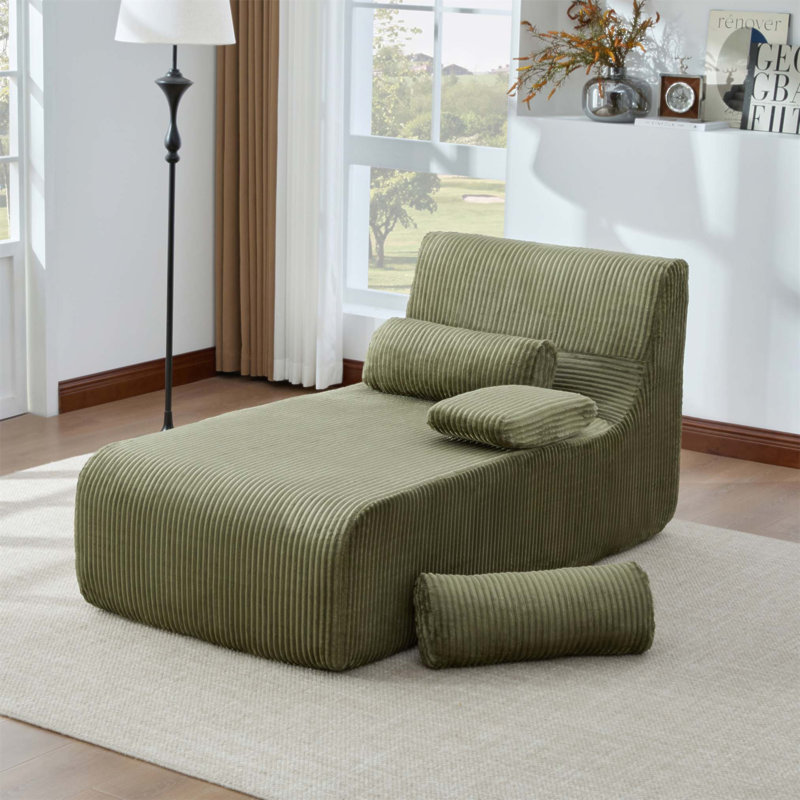 Canapé moderne de 34,2 pouces sans os, chaise longue confortable pour le confort et le style du salon, Velours côtelé vert