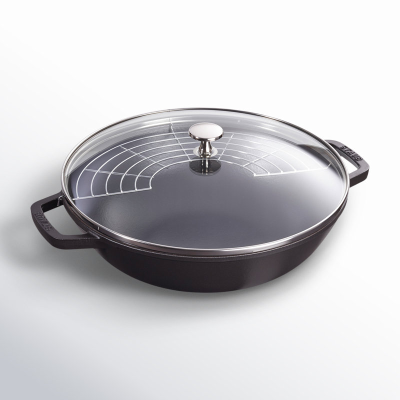 Staub Cast Iron Wok with Lid, Black Matte