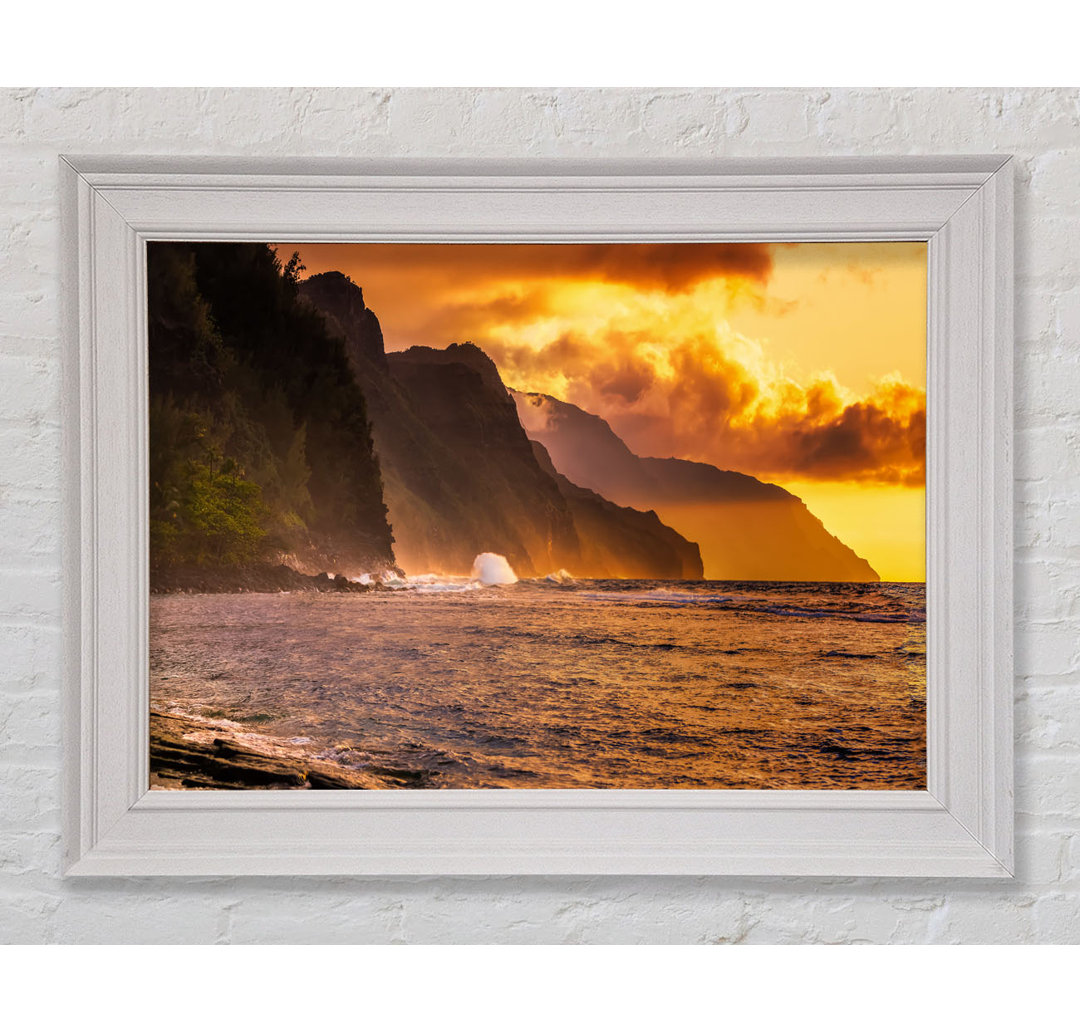 Cliff Sunset Crashing Ocean Gerahmter Druck