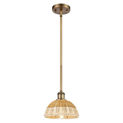 Ballston - Bristol Natural II - 1 Light 8" Stem Hung Mini Pendant - Brushed Brass Finish - Natural Shade