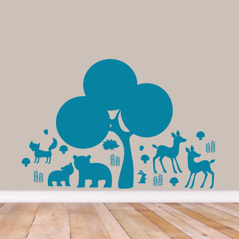 Décalcomanie murale forêt forestière, Bleu sarcelle
