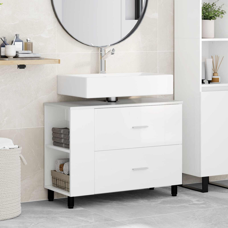 80 mm Single Double Bathroom Vanity Base, High Gloss White