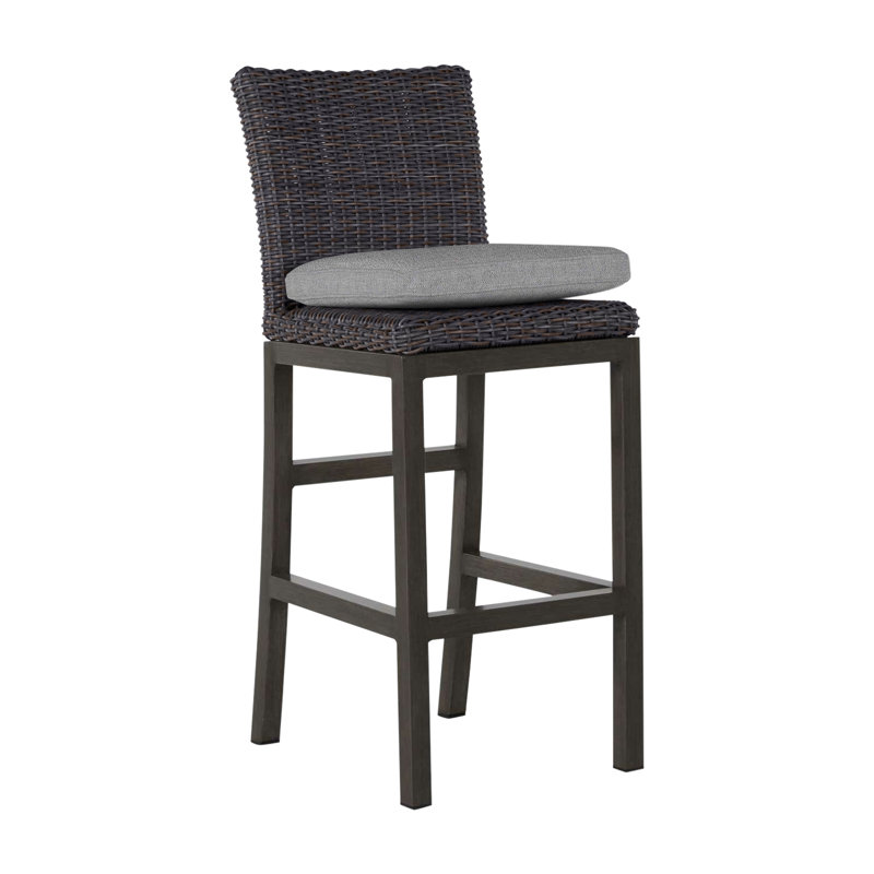 Rustic 30.5" Patio Bar Stool with Cushion, Dove Sunbrella® Linen, Welt, Slate Gray