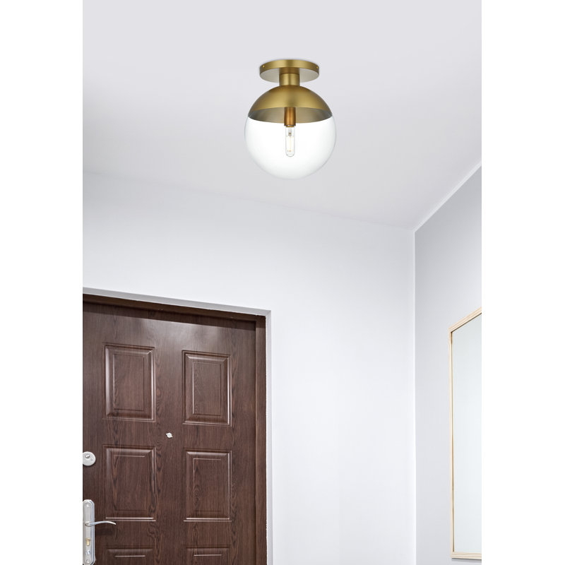 Plafonnier semi-encastré 1 lumière Yearby, H 14,5 po x l 12 po x P 12 po, Transparent, Or satiné