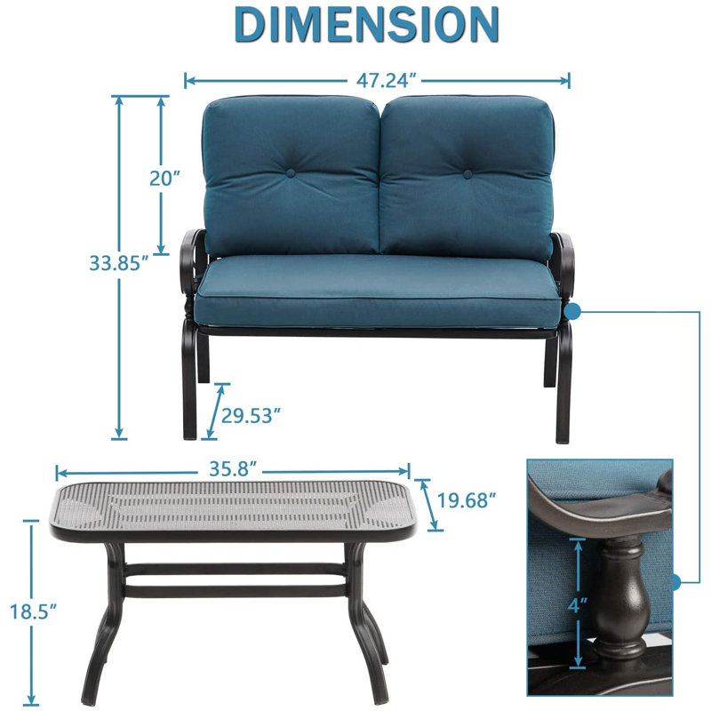 Craigmore 2 - Person Patio Conversation Set with Cushions, Blue