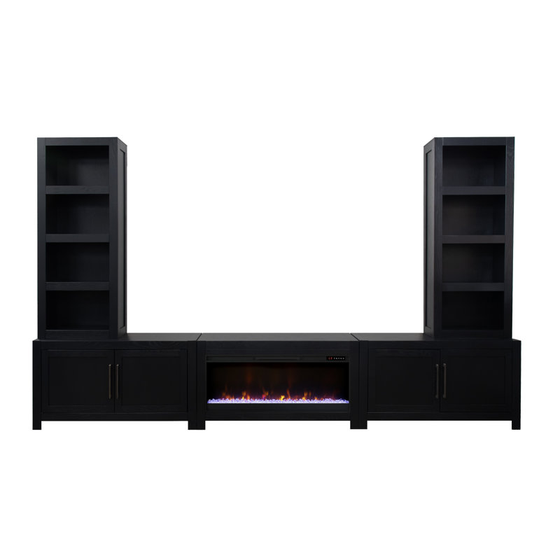 Meuble audio-vidéo Pierpont en bois massif de 141 po pour téléviseur de 95 po ou moins avec foyer électrique