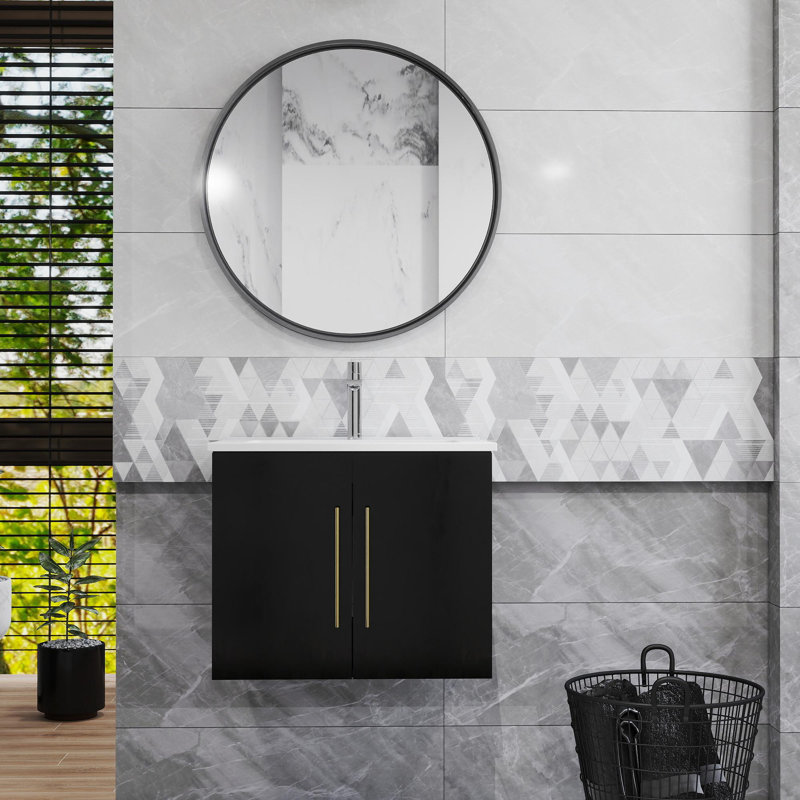 24" Wall-Mounted Single Bathroom Vanity with Sink, Black