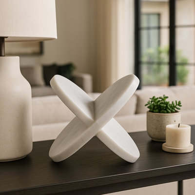 Contemporary Circular Sculpture Home Decor - Modern Figurine Decorative Object and Minimalist Statue for Decorations for Living Room - 8", White