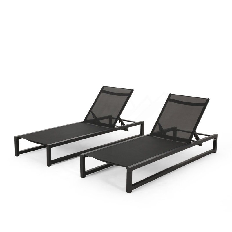 Ensemble de chaises longues réglables en aluminium avec sièges en filet respirant, Noir