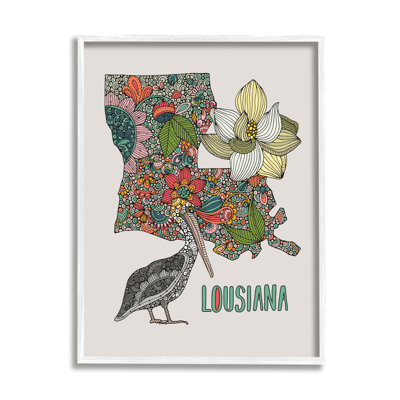 Blooming Louisiana Magnolia State Pelican Intricate Patterns by Valentina Harper - Floater Frame Graphic Art on Wood