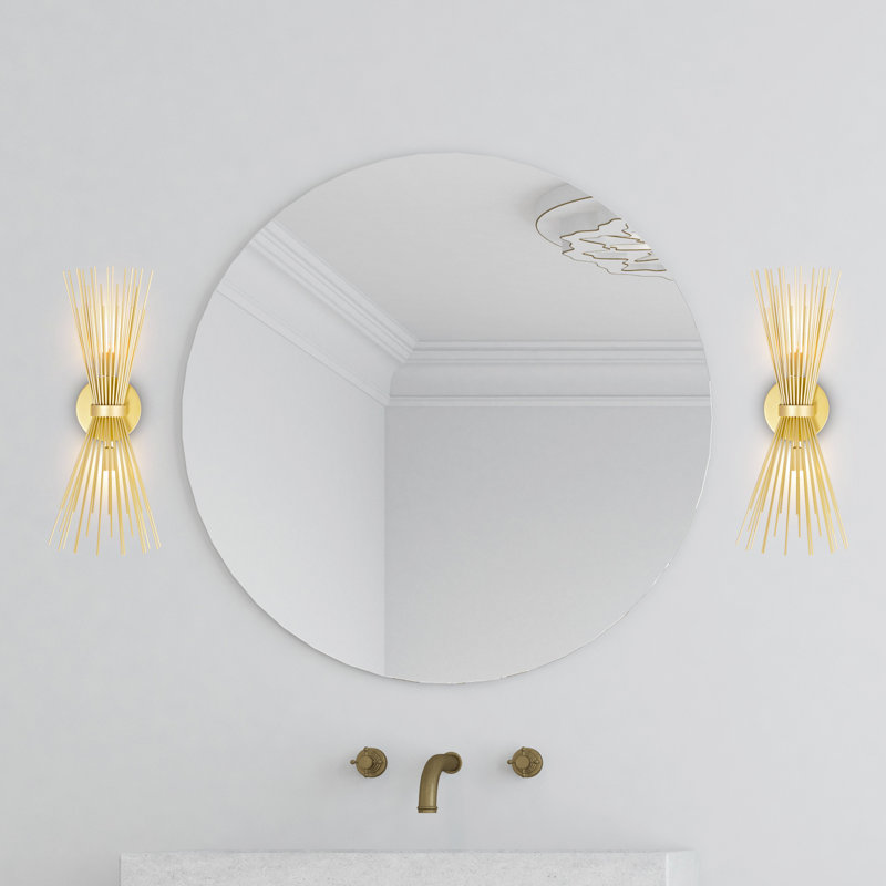 2-Light Gold Leaf Wall Sconce – Modern Indoor Wall Lamp for Bathroom, Bedroom, Hallway, Gold Leaf