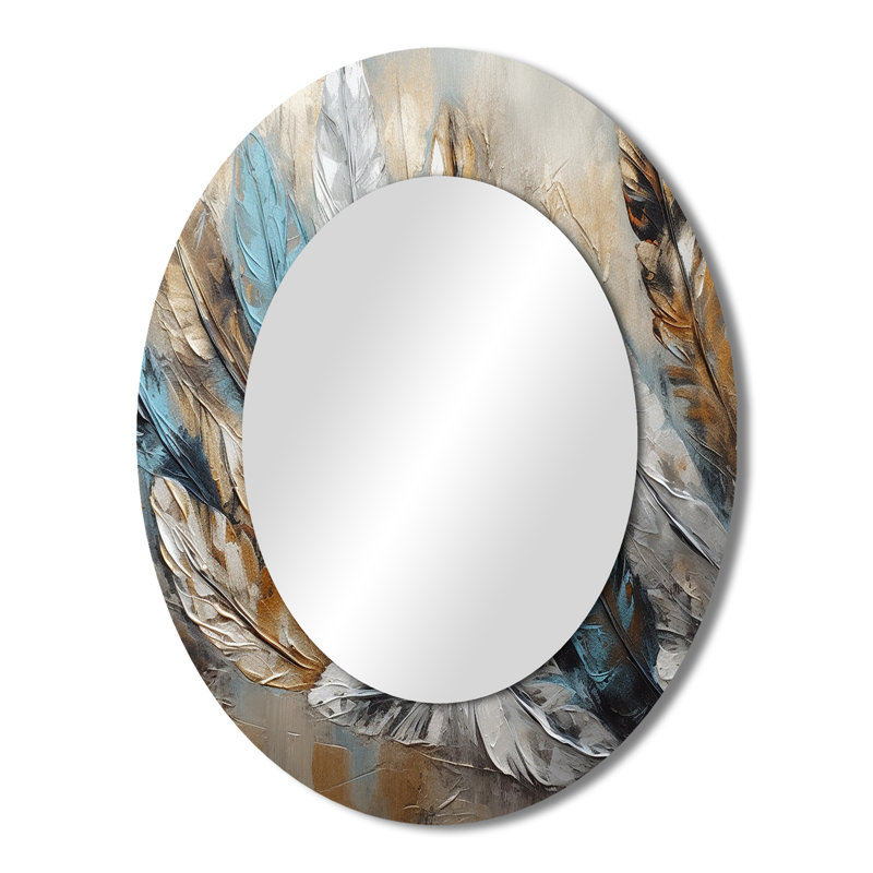 Miroir mural ovale plume dorée II - bleu, 43 po x 33 po