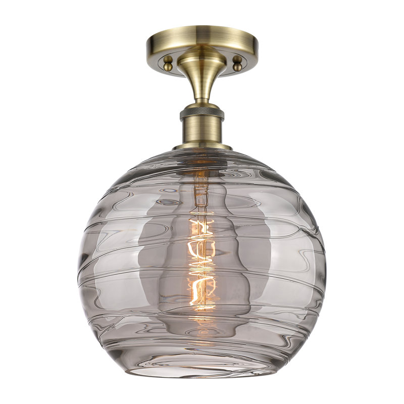 1 - Light Semi Flush Mount, Antique Brass, 12.88" H x 10" W x 10" D