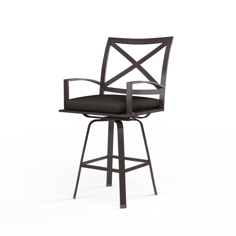 Tabouret de comptoir pivotant avec coussin Mulcahey, Sunbrella® spectre carbone