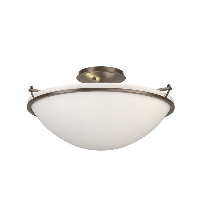 Simple Lines Bowl Semi Flush Mount, Bronze, Opal, 7.1" H x 14.5" W x 14.5" D