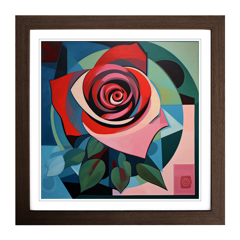 Rose Constructivism No.2 - Single Picture Frame Print on Wood, Walnut
