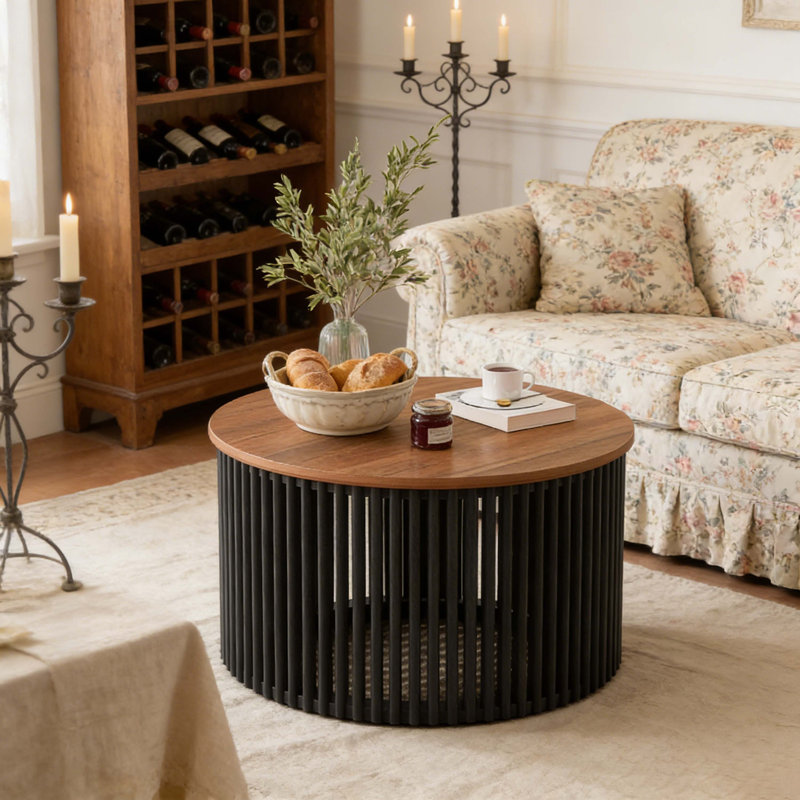 ACACIA SOLID WOOD COFFEE TABLE,NATURAL & BLACK COLOR
