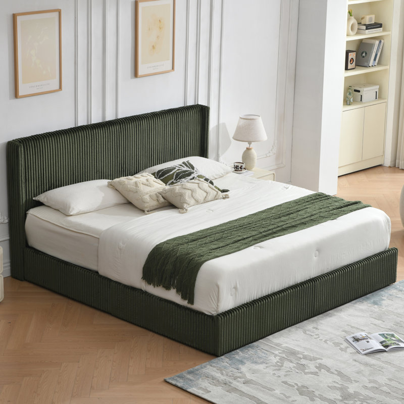 Upholstered Wingback Bed With 4 Storage Drawers, Turtle, King