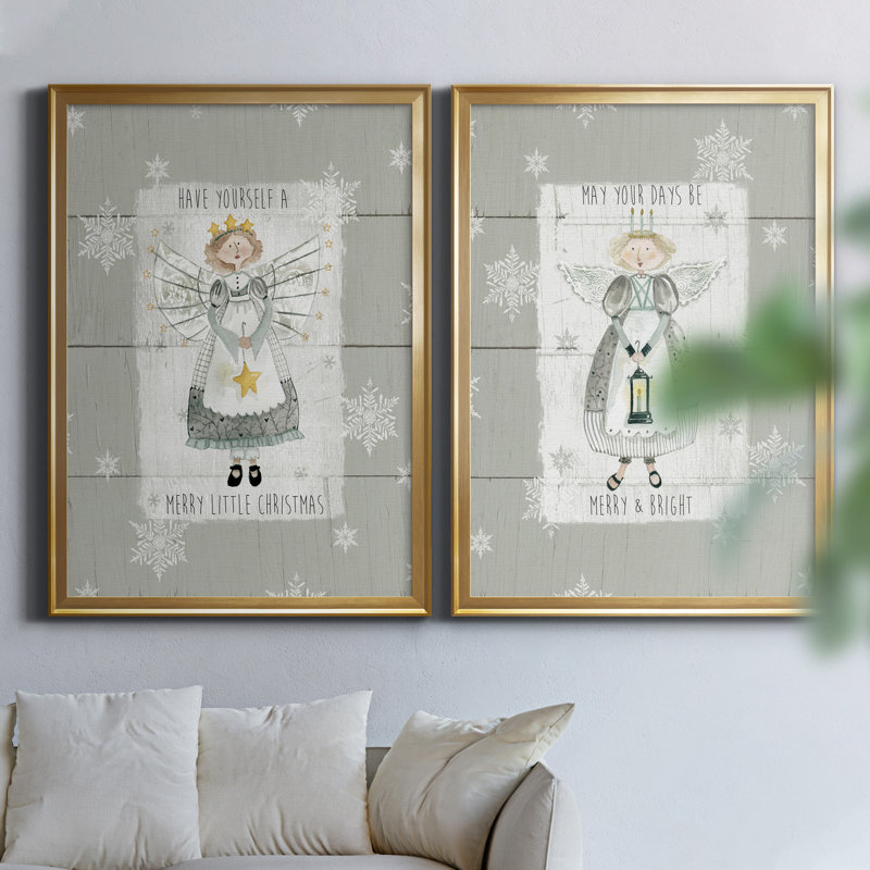 «Merry Little Christmas», ensemble de 2 reproductions d'art, H 26,5 po x l 73 po x P 1,5 po, Toile encadrée dorée