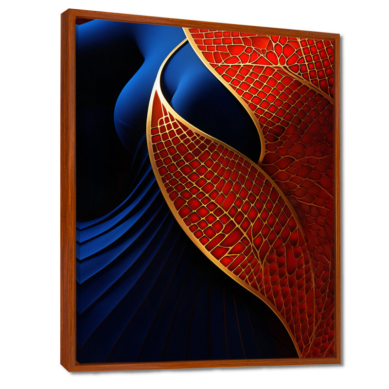 «Blue Gold Butterfly Wings - Botanicals», reproduction d'art mural, Toile avec cadre flottant brun