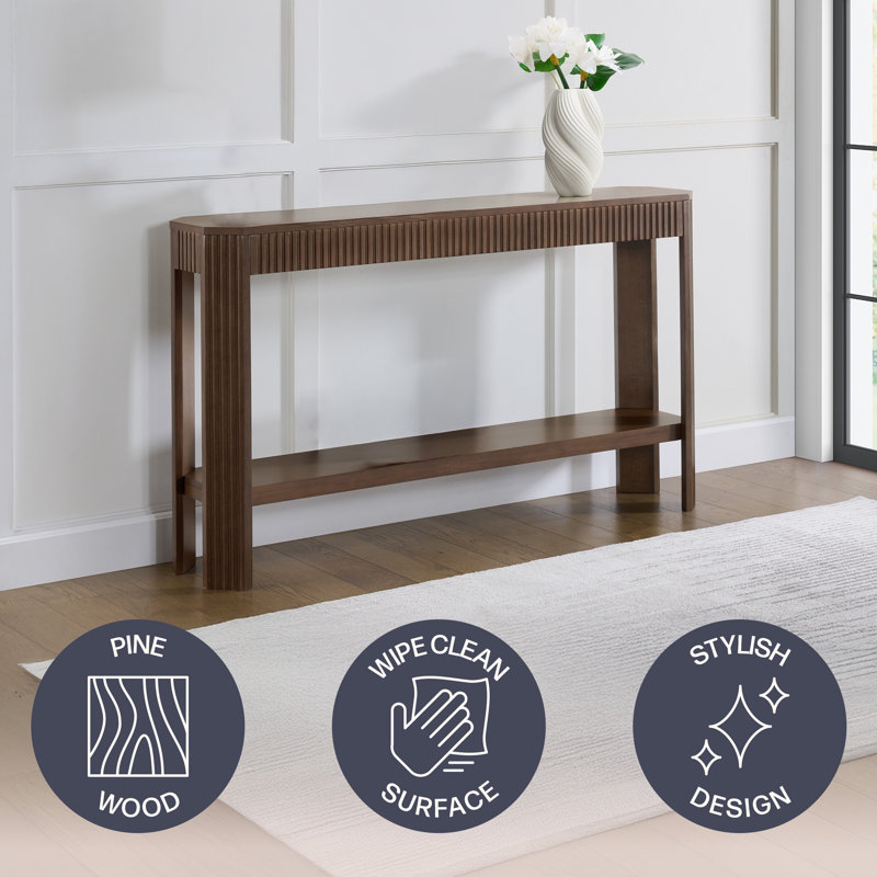 Fluted 56-Inch Console Table with Storage Shelf, Brown, Brown