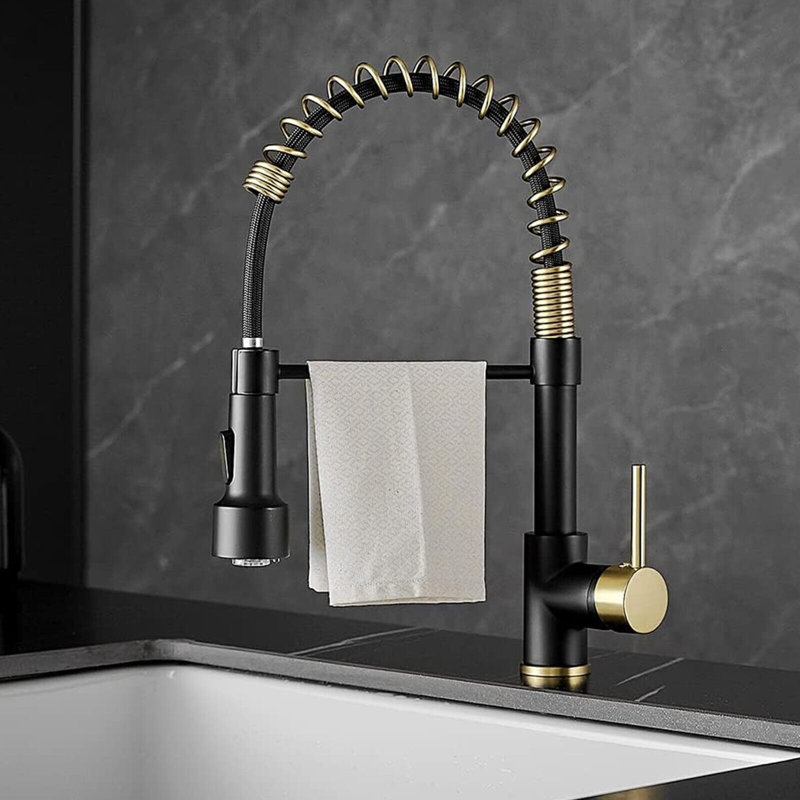 Senlesen Pull Down Kitchen Faucet, Black/Brushed Gold