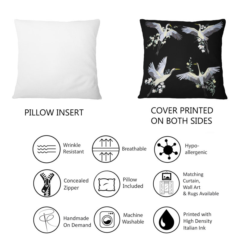 Coussin White Crane Birds On - imprimé moderne