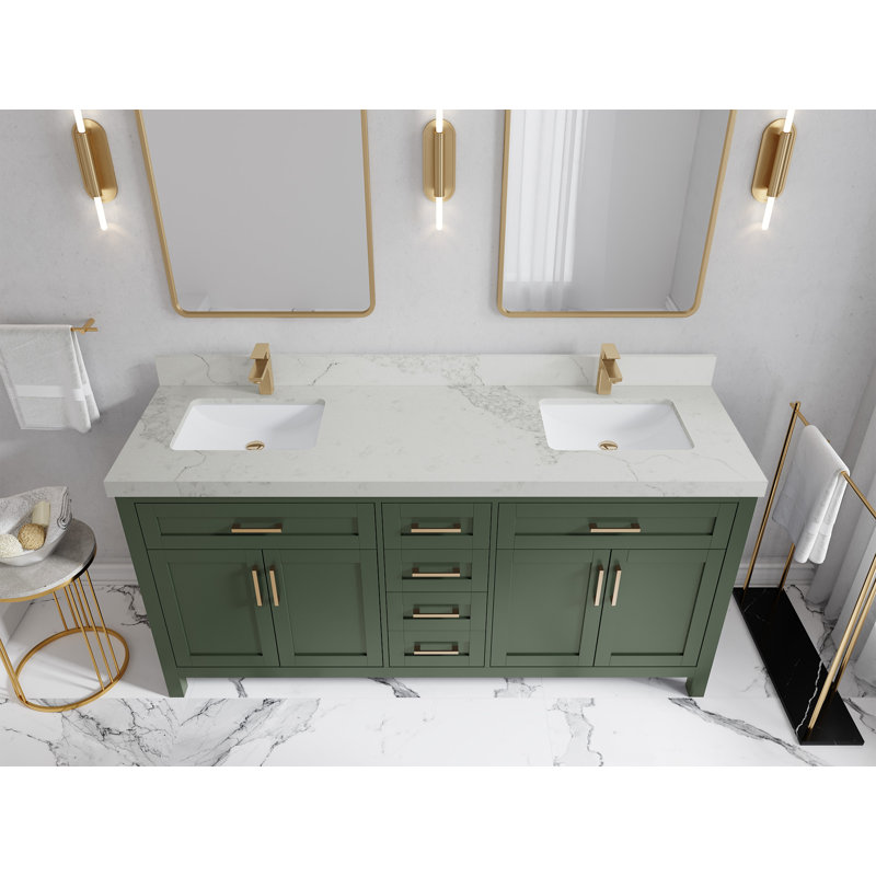 Ensemble de meuble-lavabo double 72 po Gurevich, Calacatta Nuvo, Étain vert